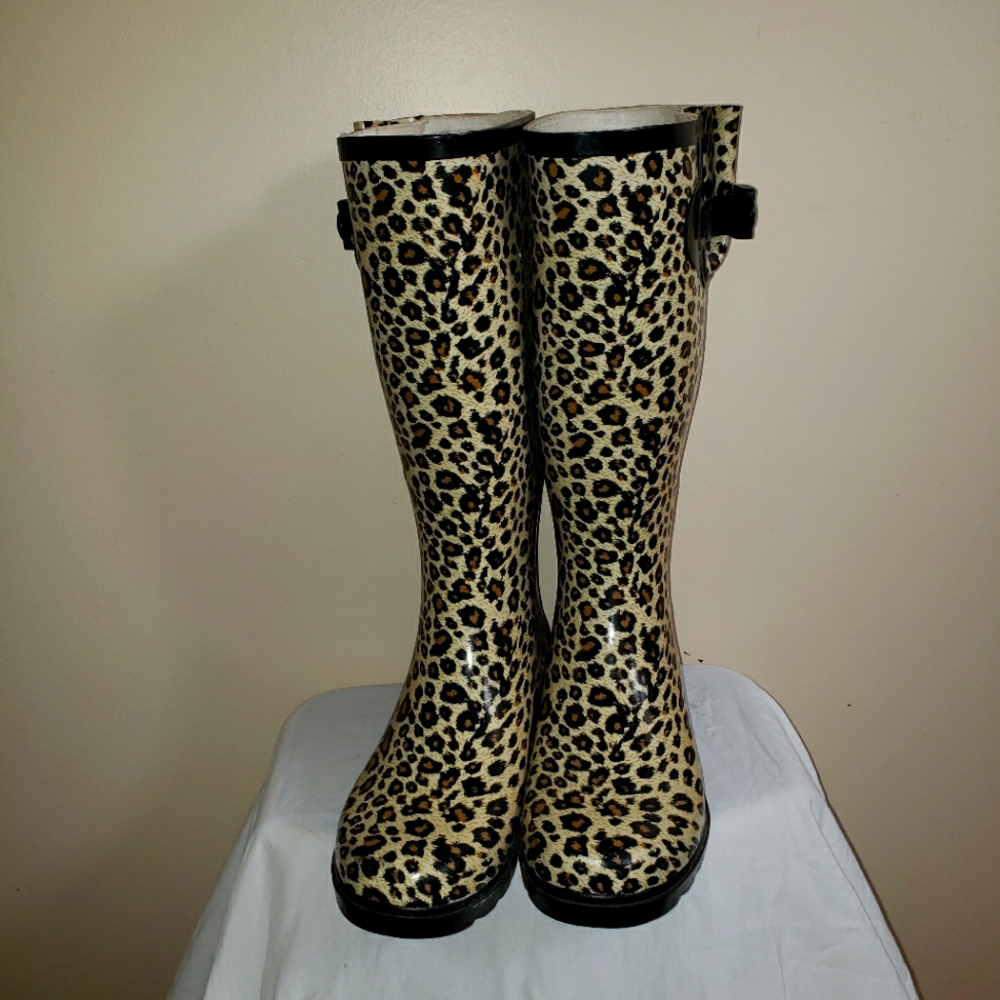 Corkys Cheetah Print Tall Rain Boots, sz 7